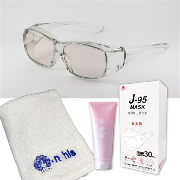 花粉対策全部セット【メガネのタイプ：メガネの上から用】（フレームカラー3色あり）(フレームカラー：グレー-（メガネの上から用）)