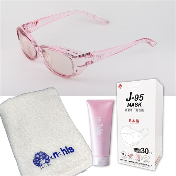花粉対策全部セット【メガネのタイプ：裸眼・コンタクトの方用】（フレームカラー3色あり）(フレームカラー：ピンク)
