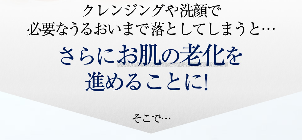 クレンジングや洗顔で必要なうるおいまで落としてしまうと…さらにお肌の老化を進めることに！そこで…