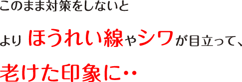 このまま対策をしないとより ほうれい線やシワが目立って、老けた印象に・・