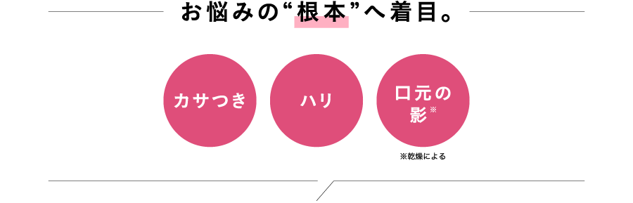 お悩みの“根本”へ着目。カサつき ハリ 口元の影※ ※乾燥による