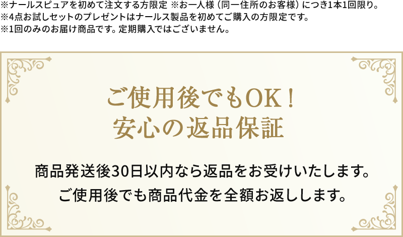 ご使用後でもOK！ご安心の返品保証