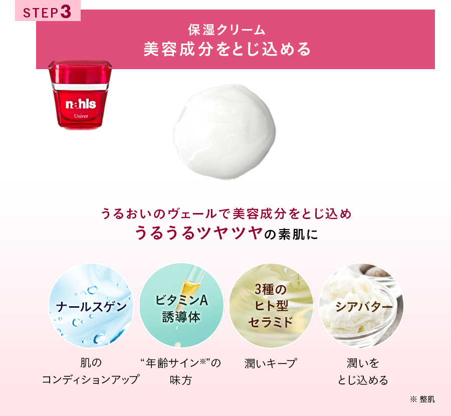 STEP03　保湿クリーム美容成分をとじ込める