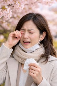 春に目がかゆい女性