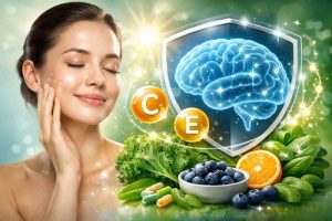 抗酸化と肌・脳の関係を示すイメージ