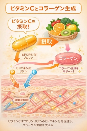 ビタミンCのコラーゲン産生促進のメカニズム