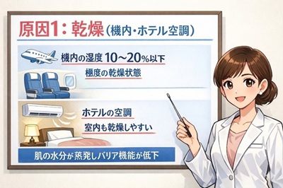 肌荒れの原因1乾燥（機内・ホテル空調）