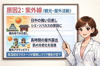 肌荒れの原因2紫外線（観光・屋外活動）