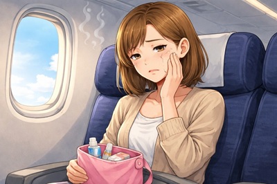 飛行機の中で乾燥を感じる女性