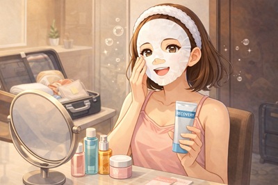旅行後のスキンケアで肌をリカバリーする女性