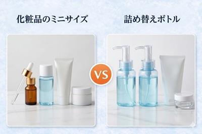 化粧品のミニサイズと詰め替えボトル