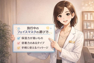 旅行中のフェイスマスクの選び方を説明するコスメコンシェルジュ
