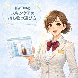 旅行中のスキンケアの持ち物の選び方を説明するコスメコンシェルジュ