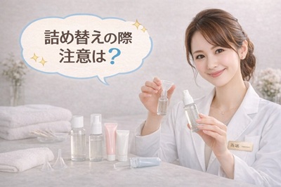 化粧水の詰め替えの注意を説明するコスメコンシェルジュ