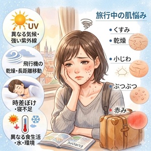 旅行中に肌荒れする女性