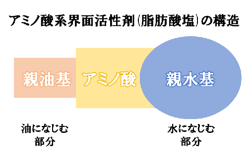アミノ酸系界面活性剤(脂肪酸塩)の構造のモデル図