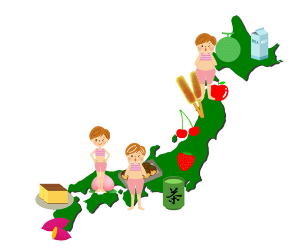 全国のやせ型、肥満型、標準型の地域のイラスト