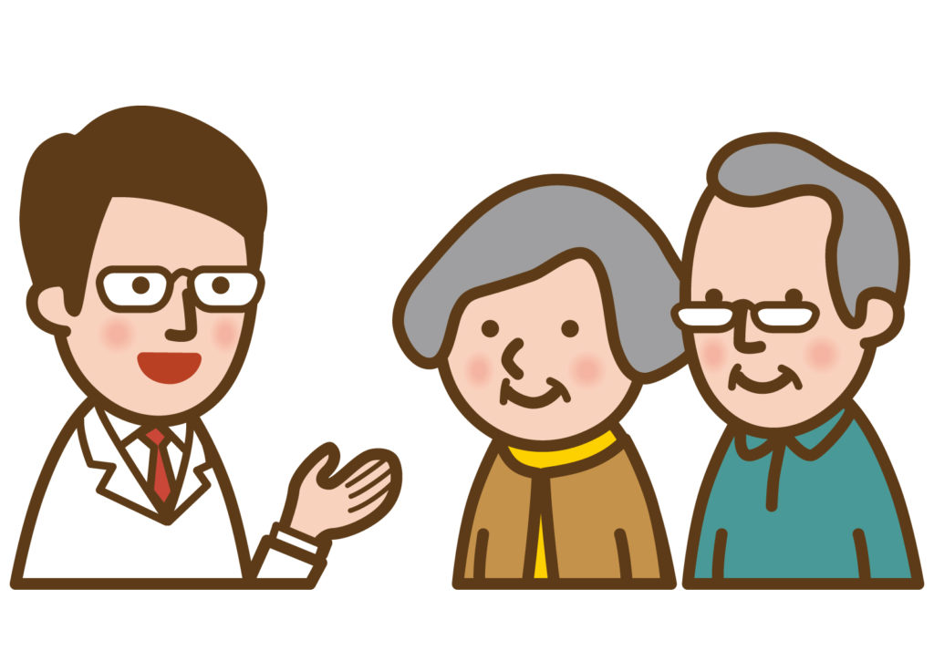 新型コロナウイルス感染症について市民に解説する医師のイラスト