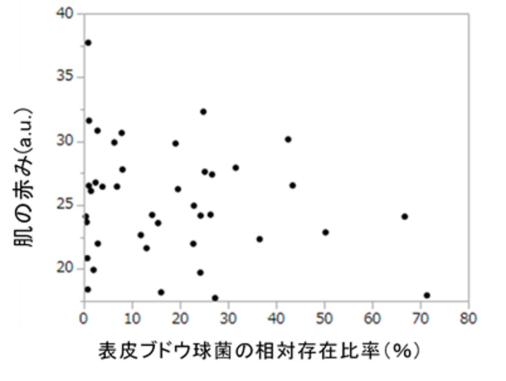 表皮ブドウ球菌の存在とお肌の赤みの関係の図