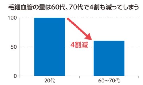 年齢と毛細血管の量の関係の図