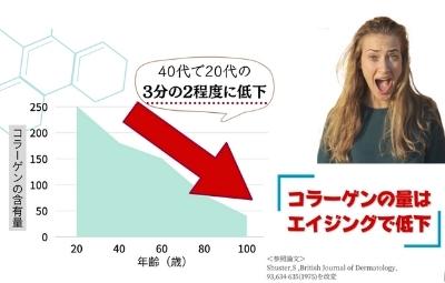 年齢で低下するコラーゲンの量の図