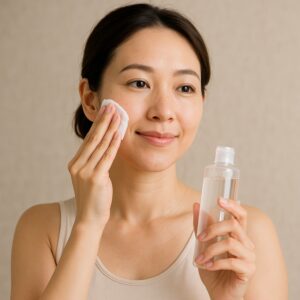 結婚式前日にスキンケアをする女性