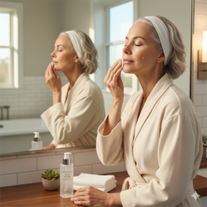 化粧水を使う50代女性