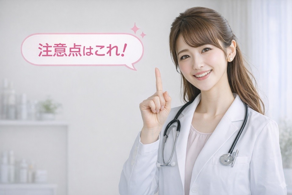 線維芽細胞ケアの注意点を説明する美容皮膚科医