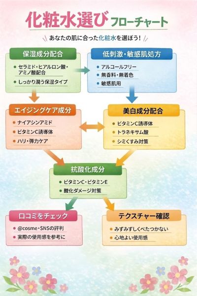 春の化粧水の選び方のフローチャート