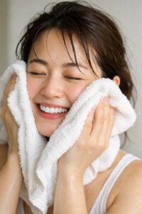 ゴシゴシ洗顔する女性