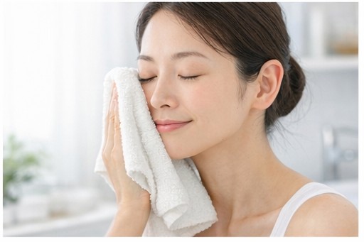 泉州タオルを使う女性
