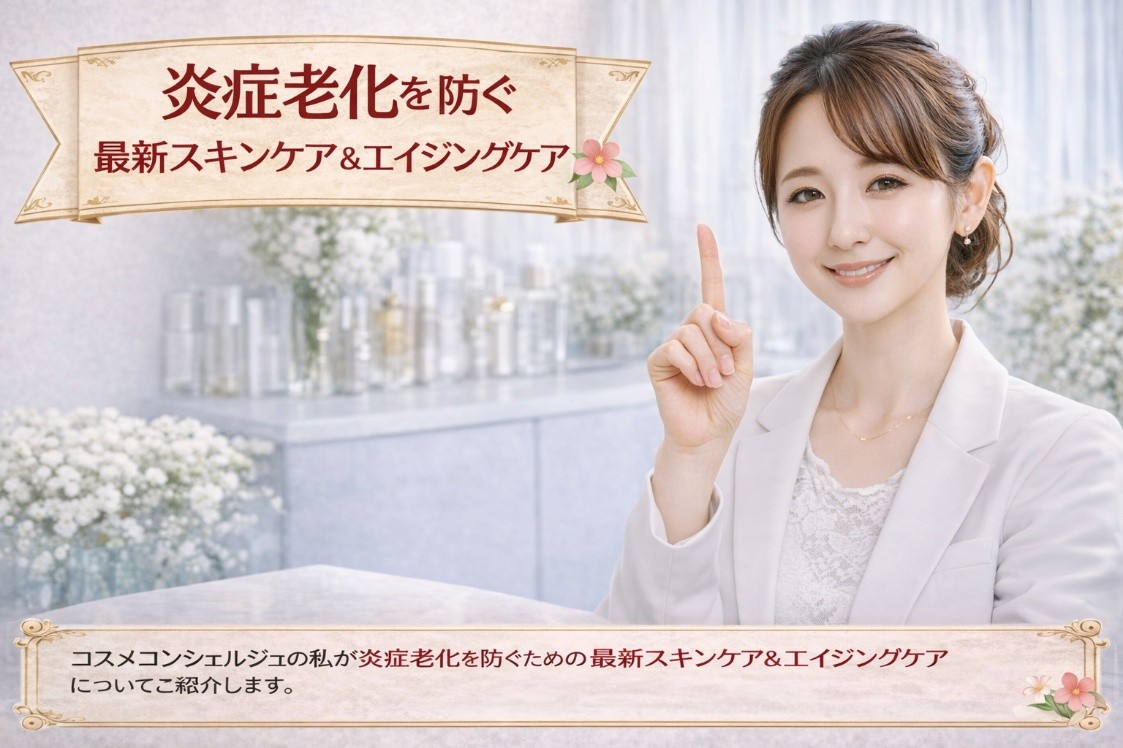 炎症老化を防ぐスキンケア&エイジングケアを説明するコスメコンシェルジュ