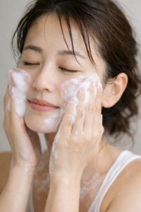 優しく洗顔する女性
