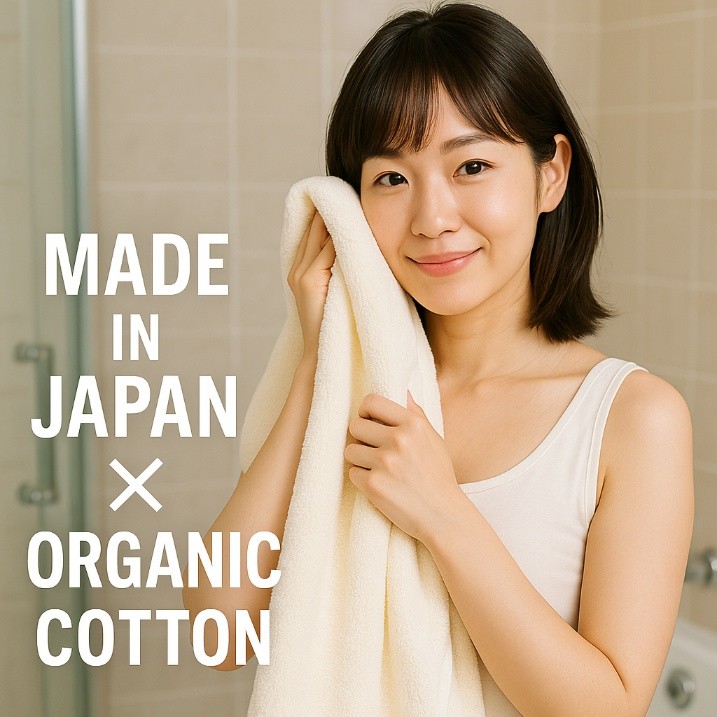 泉州タオルで美肌をキープする女性