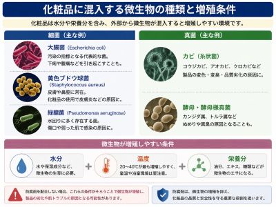 化粧品に混入する可能性がある微生物の種類と増殖条件