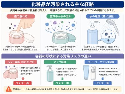 化粧品が汚染される主な経路