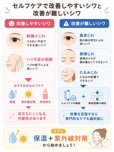 セルフケアで改善できるシワガイド