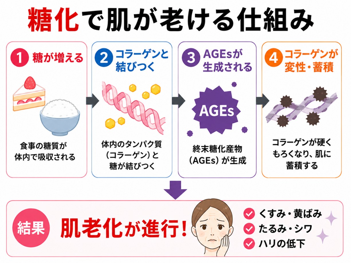 糖化が肌老化を引き起こすメカニズム