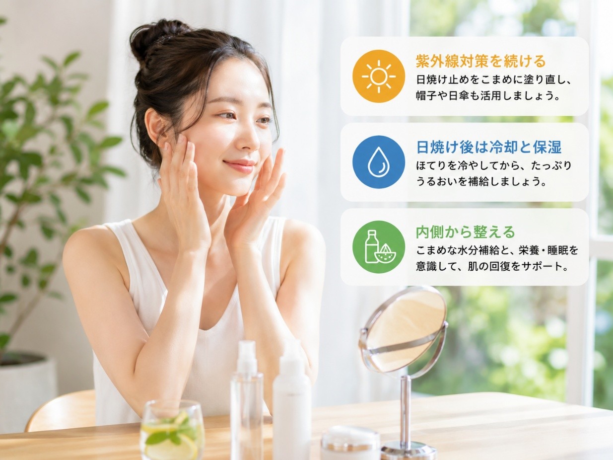 紫外線対策と保湿とインナーケアを行う8月のスキンケア