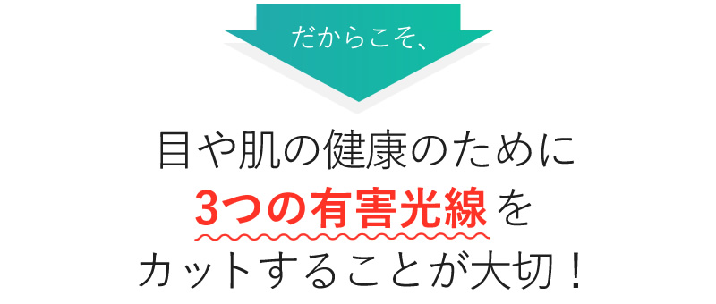 だからこそ、目や肌の健康のために3つの有害光線をカットすることが大切！